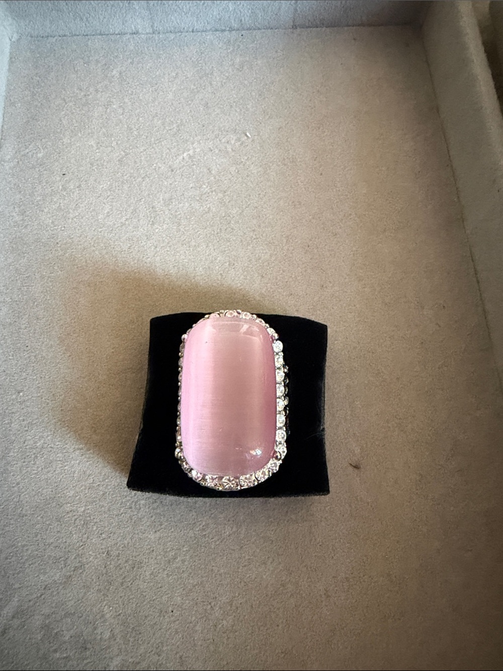 paparazzi Pink Cat's Eye Brooch with Crystal Border